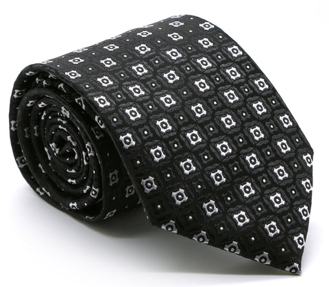Mens Dads Classic Black Geometric Pattern Business Casual Necktie & Hanky Set N-4