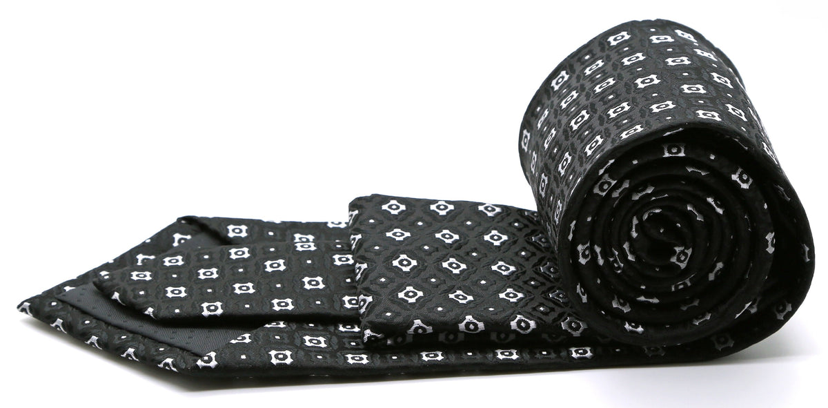 Mens Dads Classic Black Geometric Pattern Business Casual Necktie & Hanky Set N-4 - FHYINC best men's suits, tuxedos, formal men's wear wholesale