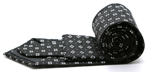 Mens Dads Classic Black Geometric Pattern Business Casual Necktie & Hanky Set N-4