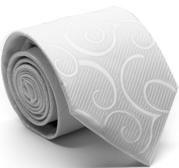 Mens Dads Classic White Paisley Pattern Business Casual Necktie & Hanky Set O-5 - FHYINC best men's suits, tuxedos, formal men's wear wholesale