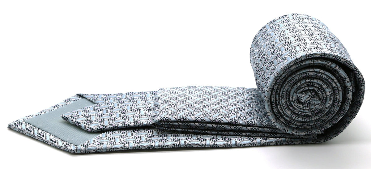 Mens Dads Classic Blue Geometric Circle Pattern Business Casual Necktie & Hanky Set OO-2 - FHYINC best men's suits, tuxedos, formal men's wear wholesale
