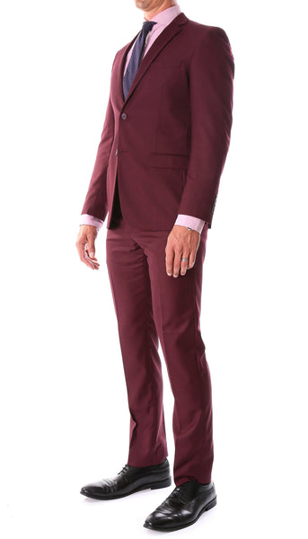 Oslo Burgundy Slim Fit Notch Lapel 2 Piece Suit - FHYINC best men's suits, tuxedos, formal men's wear wholesale