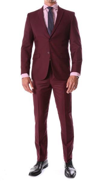 Oslo Burgundy Slim Fit Notch Lapel 2 Piece Suit - FHYINC best men's suits, tuxedos, formal men's wear wholesale