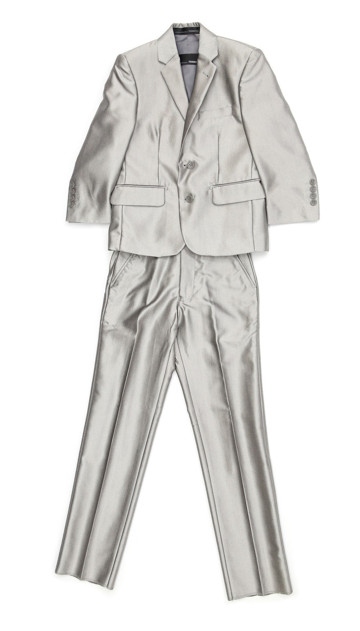 Boys Silver Shiny Sharkskin Oxford 3pc Vested Suit