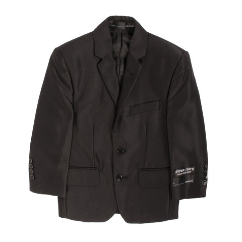 Boys Black Shiny Sharkskin Oxford 3pc Vested Suit