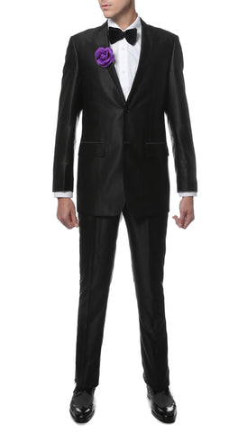 Yves Black Plaid Check Men's Premium 2pc Premium Wool Slim Fit Suit