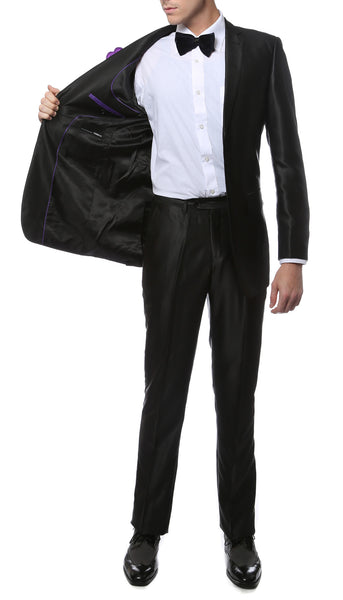 Oxford Black Sharkskin Slim Fit Suit - FHYINC best men's suits, tuxedos, formal men's wear wholesale