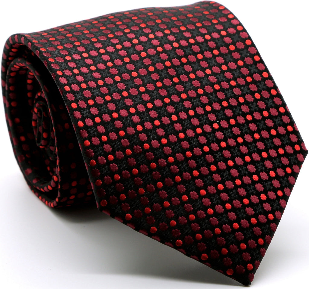 Mens Dads Classic Red Geometric Pattern Business Casual Necktie & Hanky Set P-1 - FHYINC best men