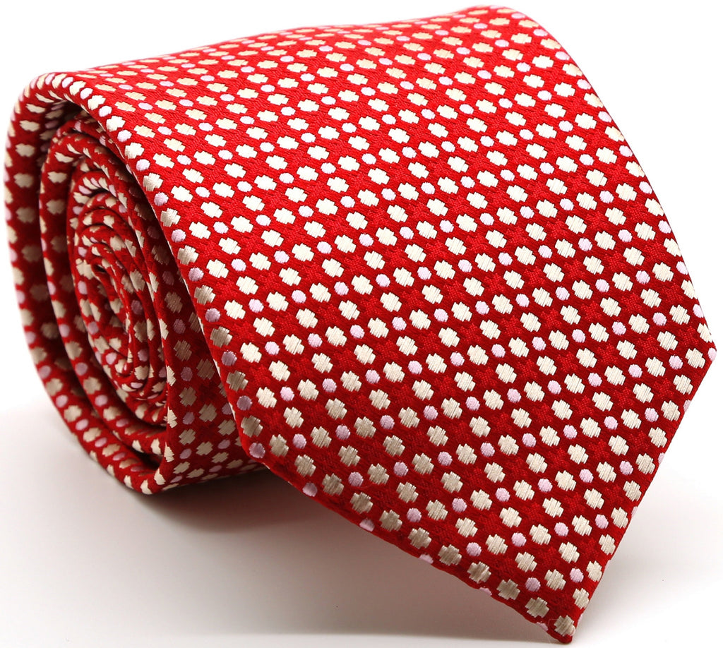 Mens Dads Classic Red Geometric Pattern Business Casual Necktie & Hanky Set P-4 - FHYINC best men