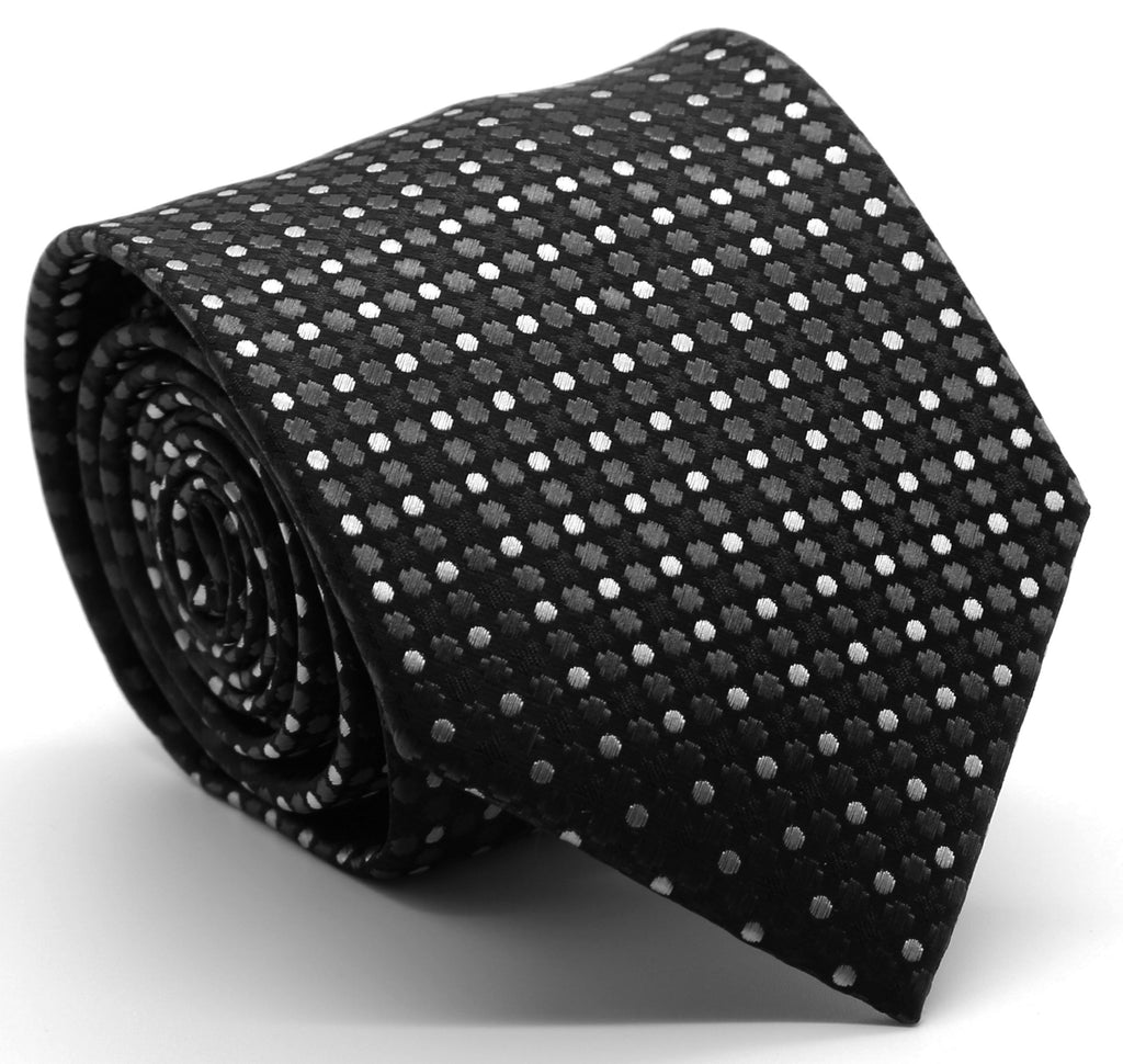 Mens Dads Classic Black Geometric Pattern Business Casual Necktie & Hanky Set P-5 - FHYINC best men