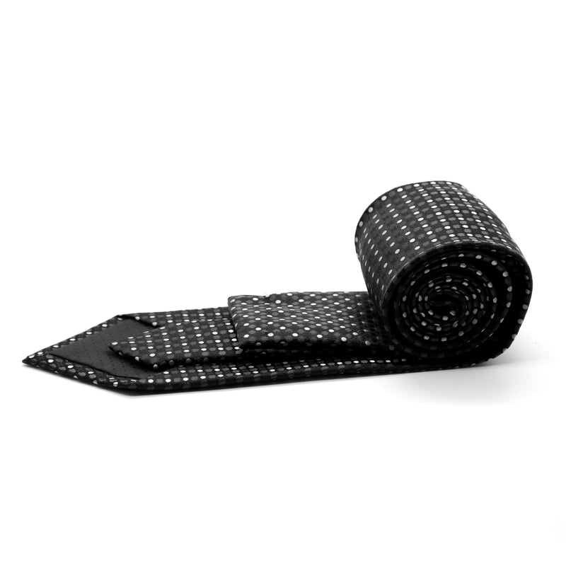 Mens Dads Classic Black Geometric Pattern Business Casual Necktie & Hanky Set P-5 - FHYINC best men's suits, tuxedos, formal men's wear wholesale
