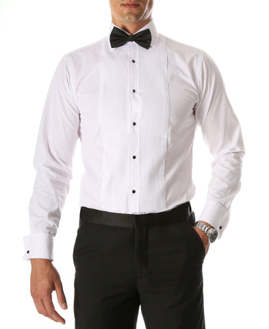 Ferrecci Men's Paris White Slim Fit Lay Down Collar Pleated Tuxedo Shirt
