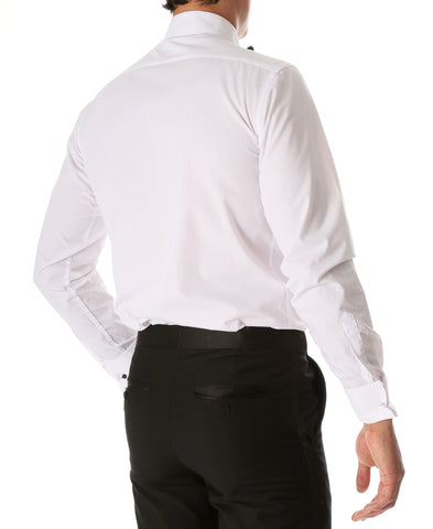 Ferrecci Men's Paris White Slim Fit Lay Down Collar Pleated Tuxedo Shirt
