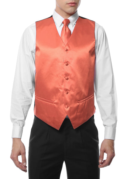 Ferrecci Mens Peach Satin 4pc Vest Set - FHYINC best men's suits, tuxedos, formal men's wear wholesale