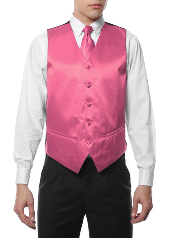 Ferrecci Mens Pink Satin 4pc Vest Set