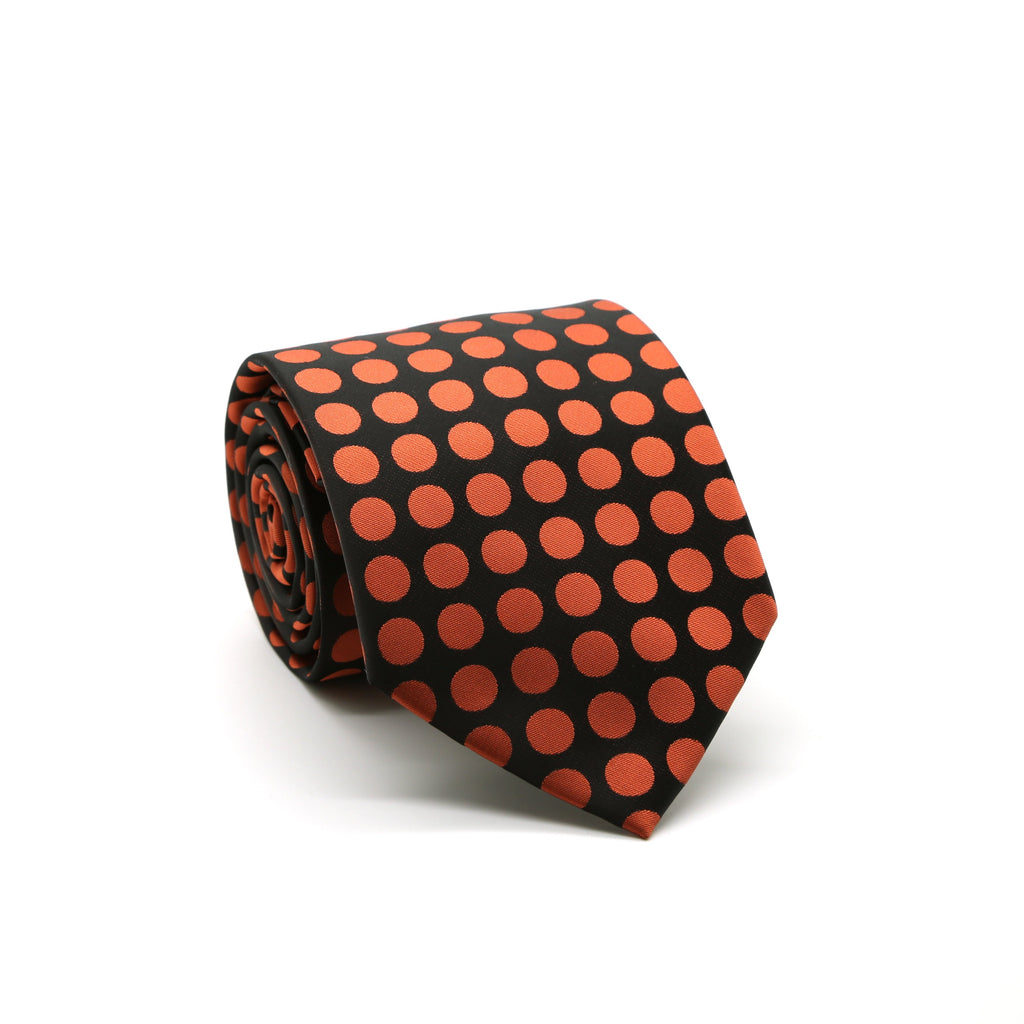 Mens Dads Classic Orange Circle Pattern Business Casual Necktie & Hanky Set PO-7 - FHYINC best men