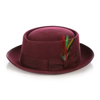 Burgundy Wool Pork Pie Hat - FHYINC best men's suits, tuxedos, formal men's wear wholesale