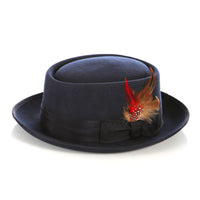 Navy Pork Pie Hat - Wool - FHYINC best men's suits, tuxedos, formal men's wear wholesale