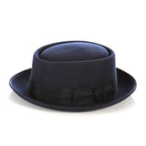 Navy Pork Pie Hat - Wool - FHYINC best men's suits, tuxedos, formal men's wear wholesale