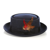 Navy Pork Pie Hat - Wool - FHYINC best men's suits, tuxedos, formal men's wear wholesale