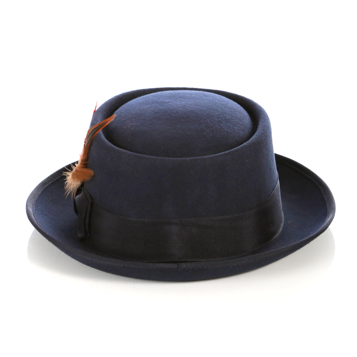 Navy Pork Pie Hat - Wool - FHYINC best men's suits, tuxedos, formal men's wear wholesale