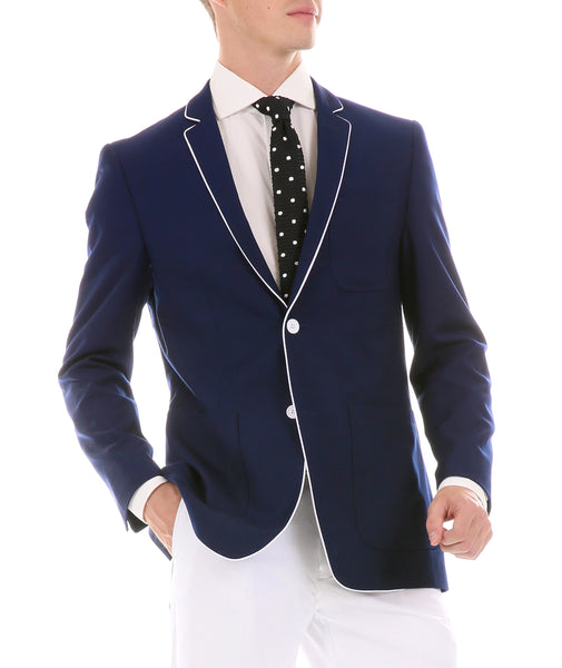 Mens Porter Navy Slim Fit Blazer - FHYINC best men's suits, tuxedos, formal men's wear wholesale
