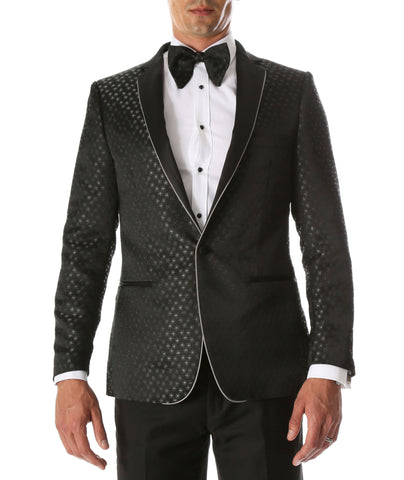 Men's Pronto Black Star Modern Fit Notch Lapel Tuxedo Blazer