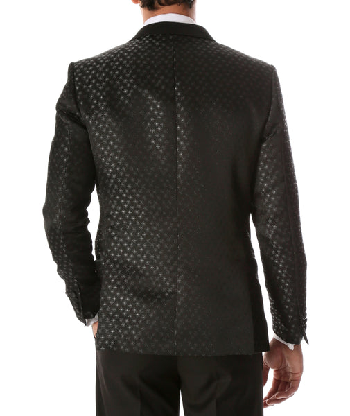 Men's Pronto Black Star Modern Fit Notch Lapel Tuxedo Blazer - FHYINC best men's suits, tuxedos, formal men's wear wholesale