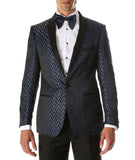 Men's Pronto Blue Star Modern Fit Notch Lapel Tuxedo Blazer - FHYINC best men's suits, tuxedos, formal men's wear wholesale