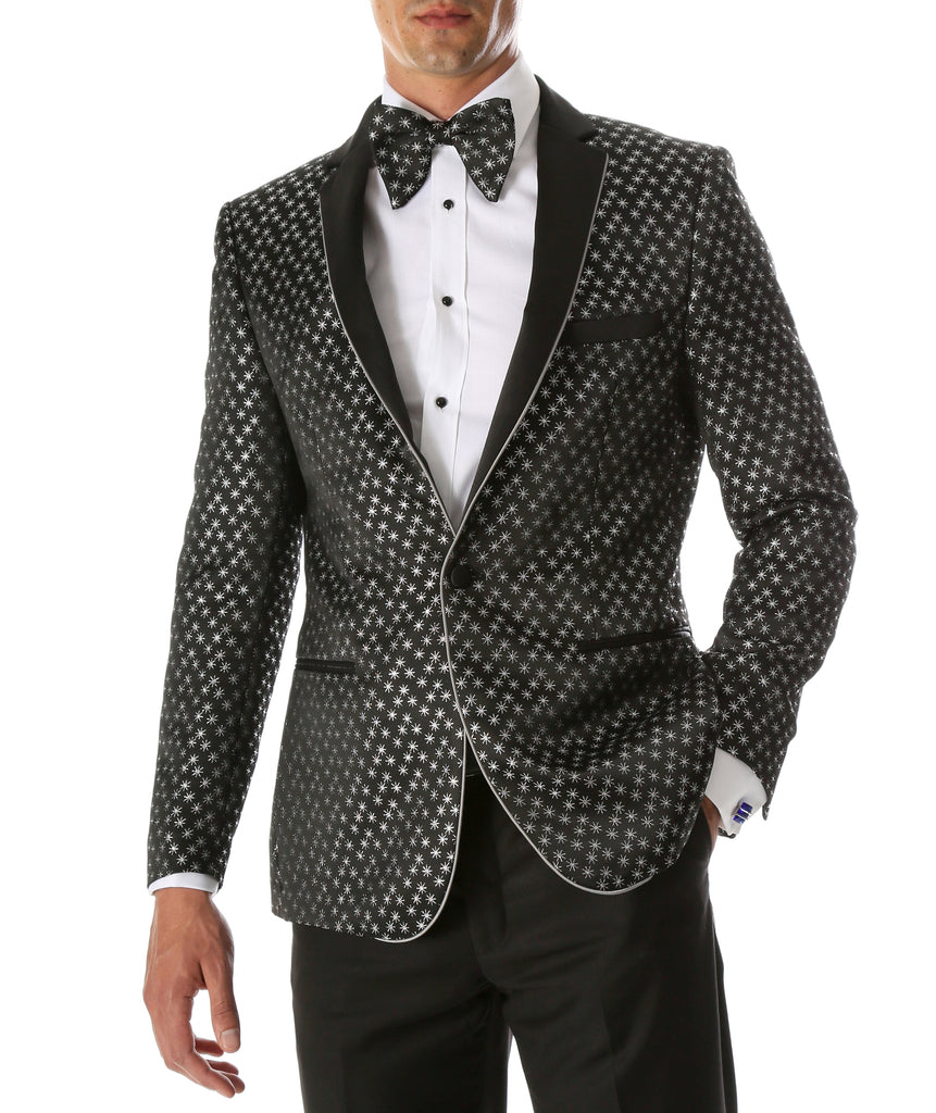 Mens Pronto Silver Star Modern Fit Tuxedo Blazer - FHYINC best men