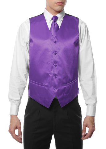 Ferrecci Mens Purple Satin 4pc Vest Set