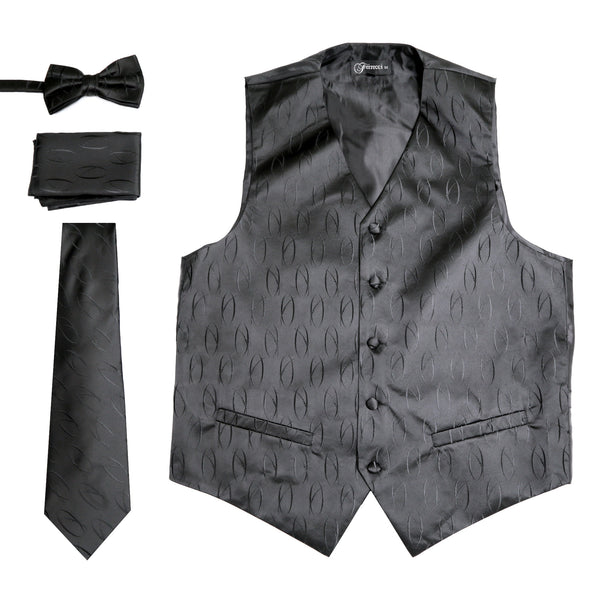 Ferrecci Mens PV100 - Black/Black Vest Set - FHYINC best men's suits, tuxedos, formal men's wear wholesale