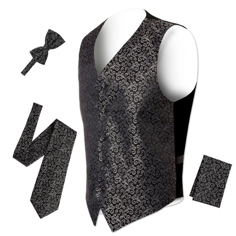 Ferrecci Mens PV50-1 Black Silver Vest Set
