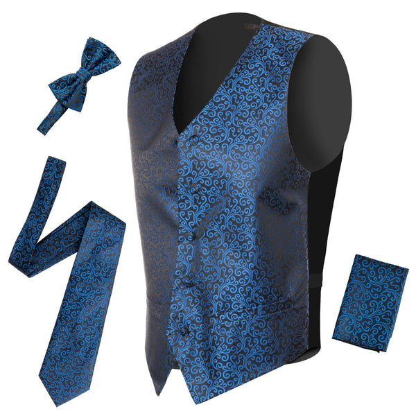 Ferrecci Mens PV50-3 Blue Black Vest Set - FHYINC best men's suits, tuxedos, formal men's wear wholesale