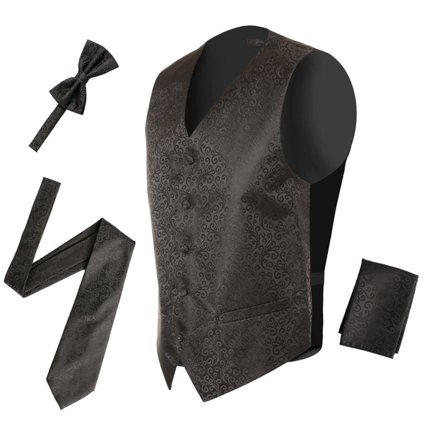 Ferrecci Mens PV50-4 Black Vest Set - FHYINC best men's suits, tuxedos, formal men's wear wholesale