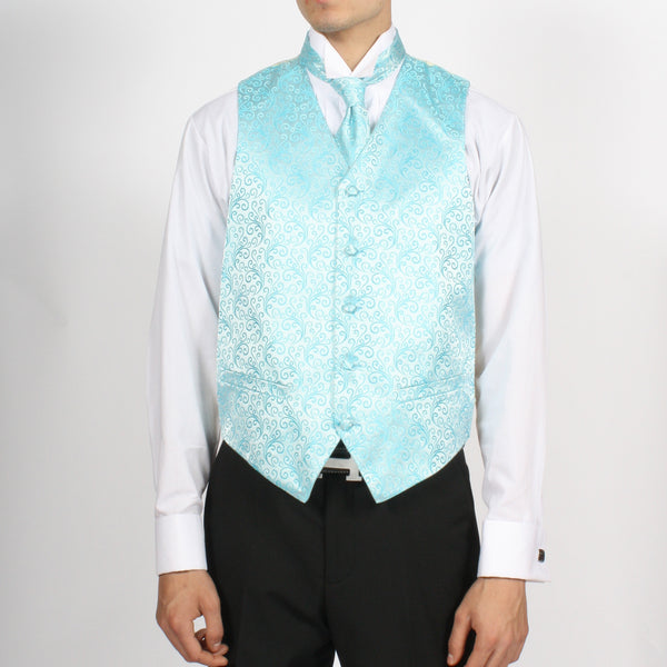 Ferrecci Mens PV50-5 Turquoise Cream Vest Set - FHYINC best men's suits, tuxedos, formal men's wear wholesale