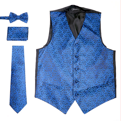 Ferrecci Mens PV50-3 Blue Black Vest Set