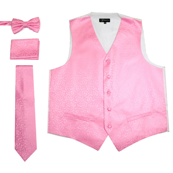 Ferrecci Mens PV50-11 Pink White Vest Set - FHYINC best men's suits, tuxedos, formal men's wear wholesale