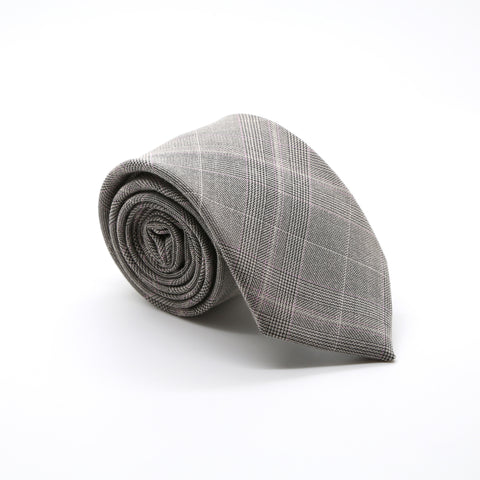 Slim Taupe & Grey With Hint Of Lavender Plaid Neckties & Handkerchief