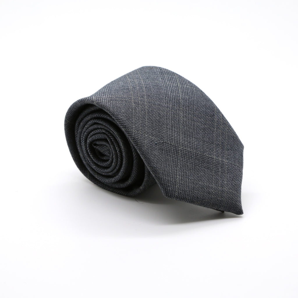 Slim Charcoal and Hint Of Tan Plaid Neckties & Handkerchief - FHYINC