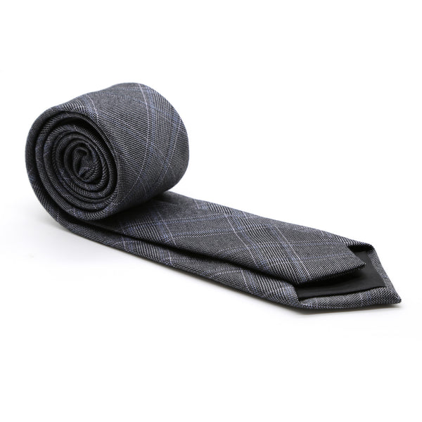 Slim Grey & Blue With Hint Of Lavender Plaid Neckties & Handkerchief - FHYINC
