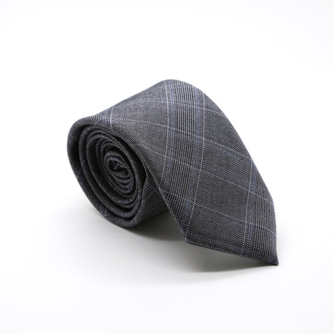 Slim Grey & Blue With Hint Of Lavender Plaid Neckties & Handkerchief