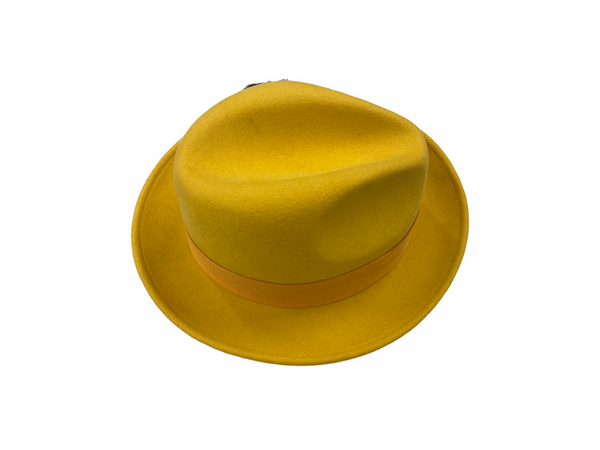 Trilby Soft 100% Australian Wool Felt Body With Removable Feather Fully Crushable Gold Great For Travel.