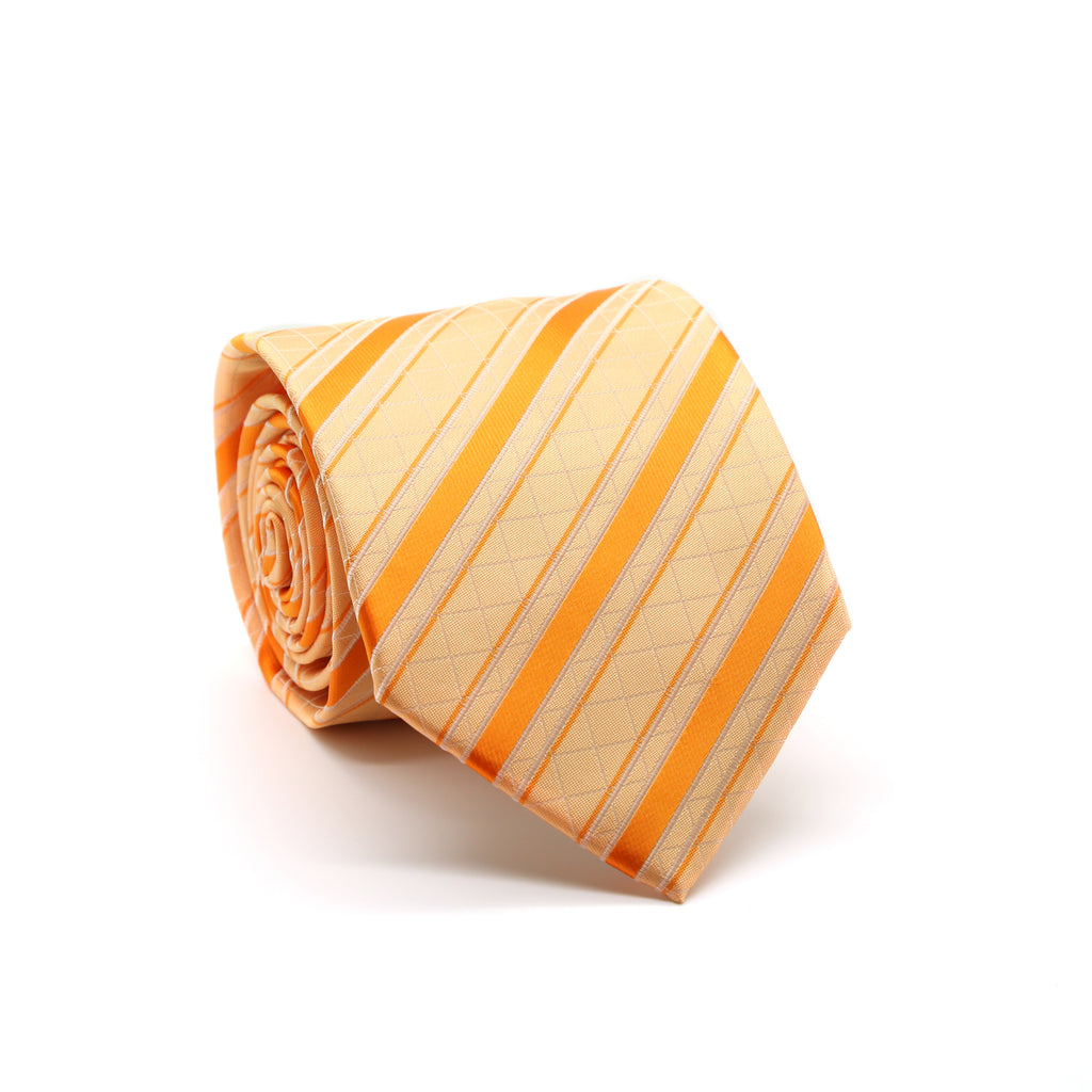 Ferrecci Mens Orange Striped Pattern Necktie with Handkerchief Set - FHYINC best men