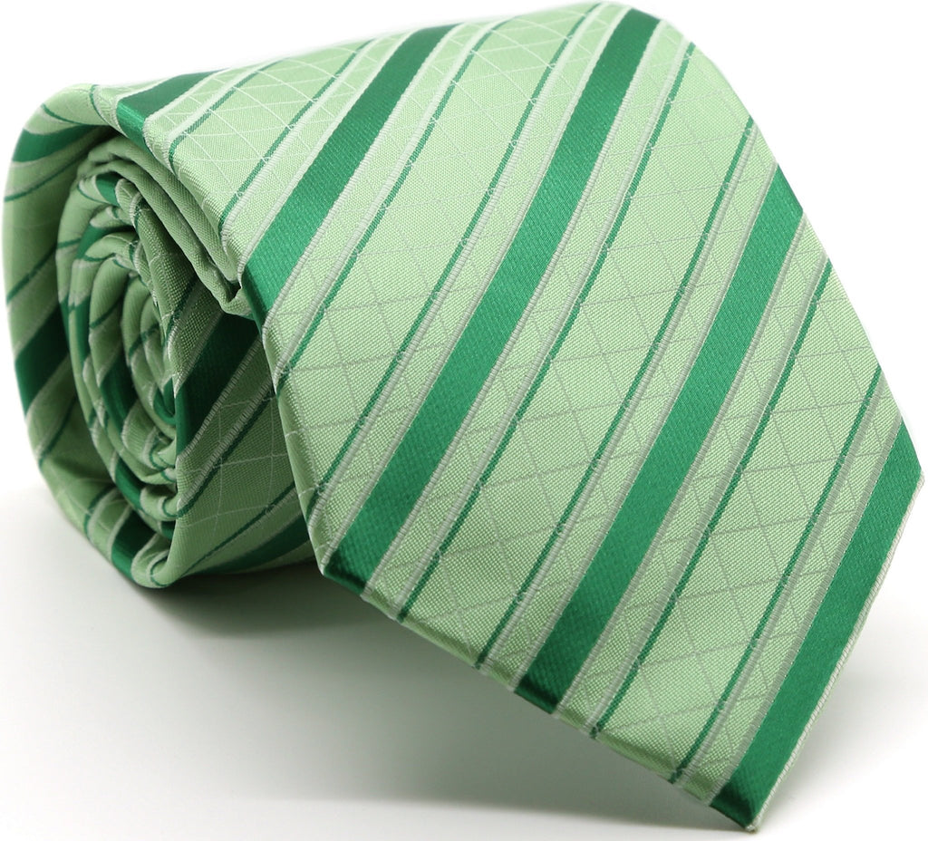Mens Dads Classic Green Striped Pattern Business Casual Necktie & Hanky Set Q-2 - FHYINC best men