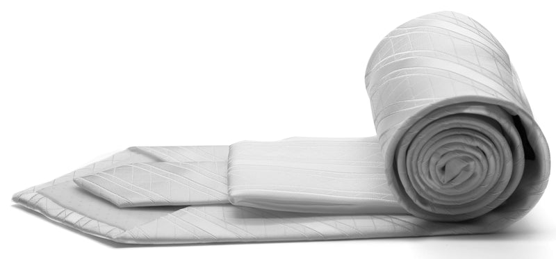 Mens Dads Classic White Striped Pattern Business Casual Necktie & Hanky Set Q-3 - FHYINC best men's suits, tuxedos, formal men's wear wholesale