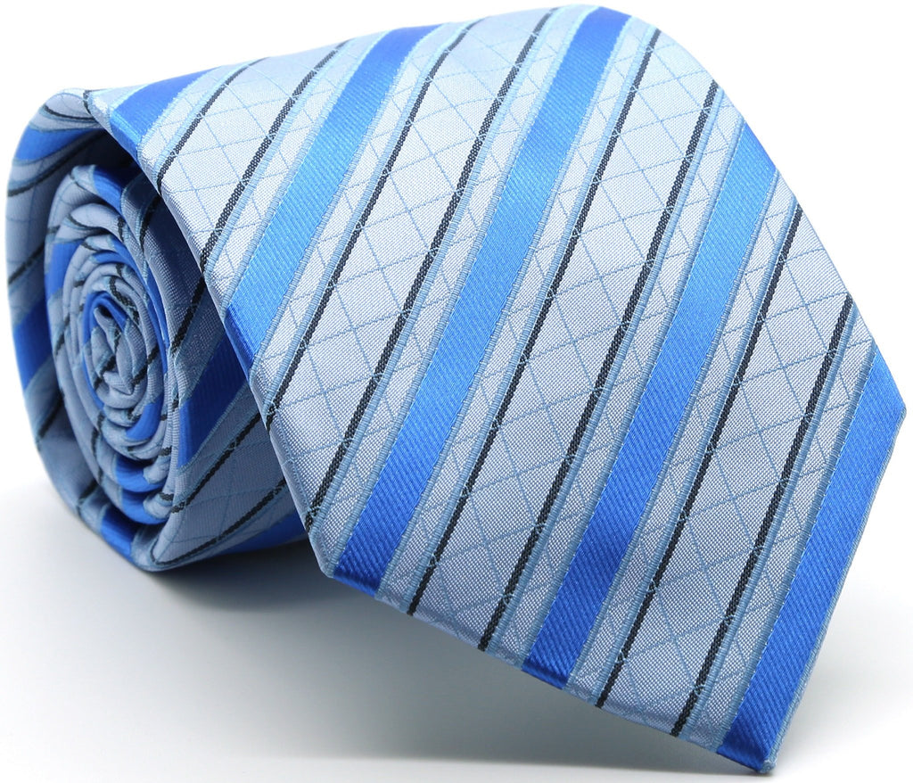 Mens Dads Classic Blue Striped Pattern Business Casual Necktie & Hanky Set Q-7 - FHYINC best men