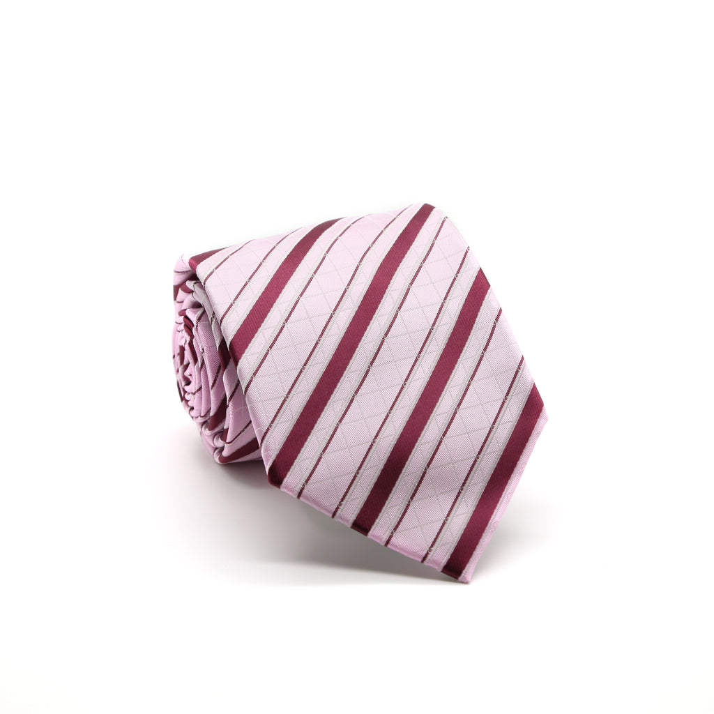Ferrecci Mens Pink/Fuchsia Striped Pattern Necktie with Handkerchief Set - FHYINC best men