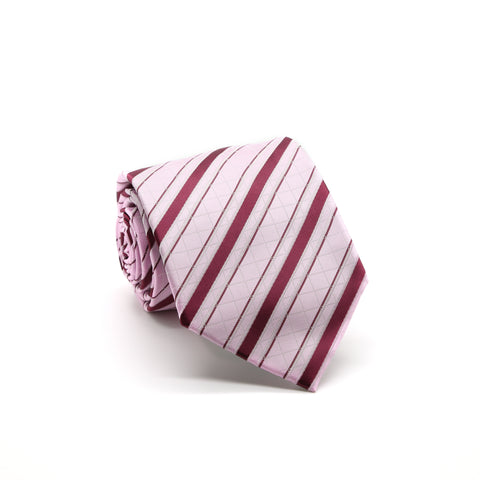 Ferrecci Mens Pink/Fuchsia Striped Pattern Necktie with Handkerchief Set