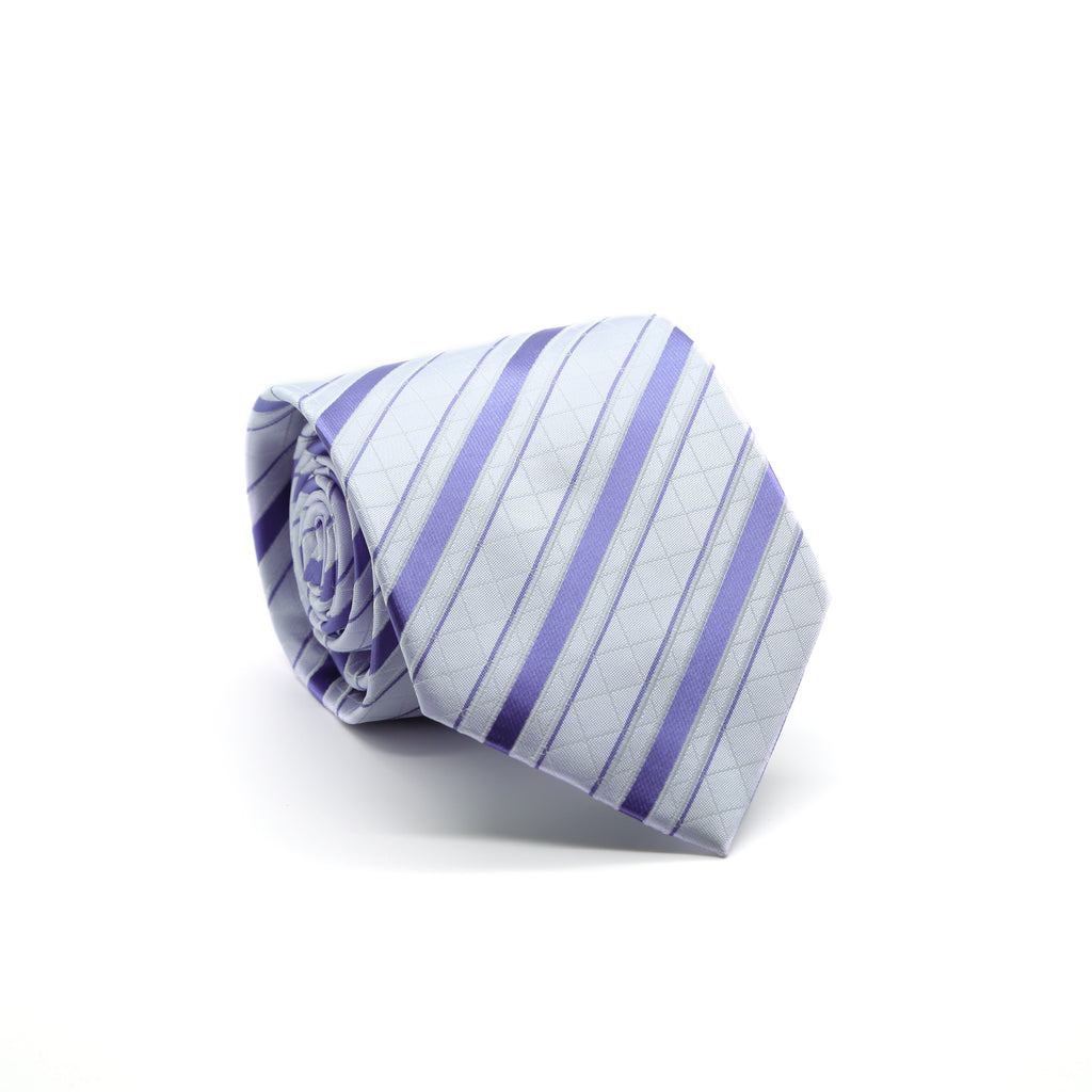 Ferrecci Mens Lavender/Purple Striped Pattern Necktie with Handkerchief Set - FHYINC best men